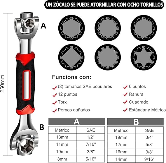 Llave Multifuncional 52 en 1, Llave Universal con Cabezal Giratorio de 360 Grados, Adecuada para Reparación de Automóviles en el Hogar