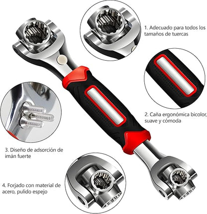 Llave Multifuncional 52 en 1, Llave Universal con Cabezal Giratorio de 360 Grados, Adecuada para Reparación de Automóviles en el Hogar