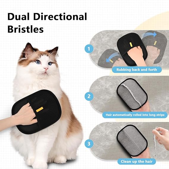 Guantes depiladores de mascotas 2PCS, guantes electrostáticos para depilación de mascotas, reutilizables de doble cara, aptos para gatos y perros que desengan pelo, baños, aseo, sofá, muebles, moqueta, ropa, asiento de coche