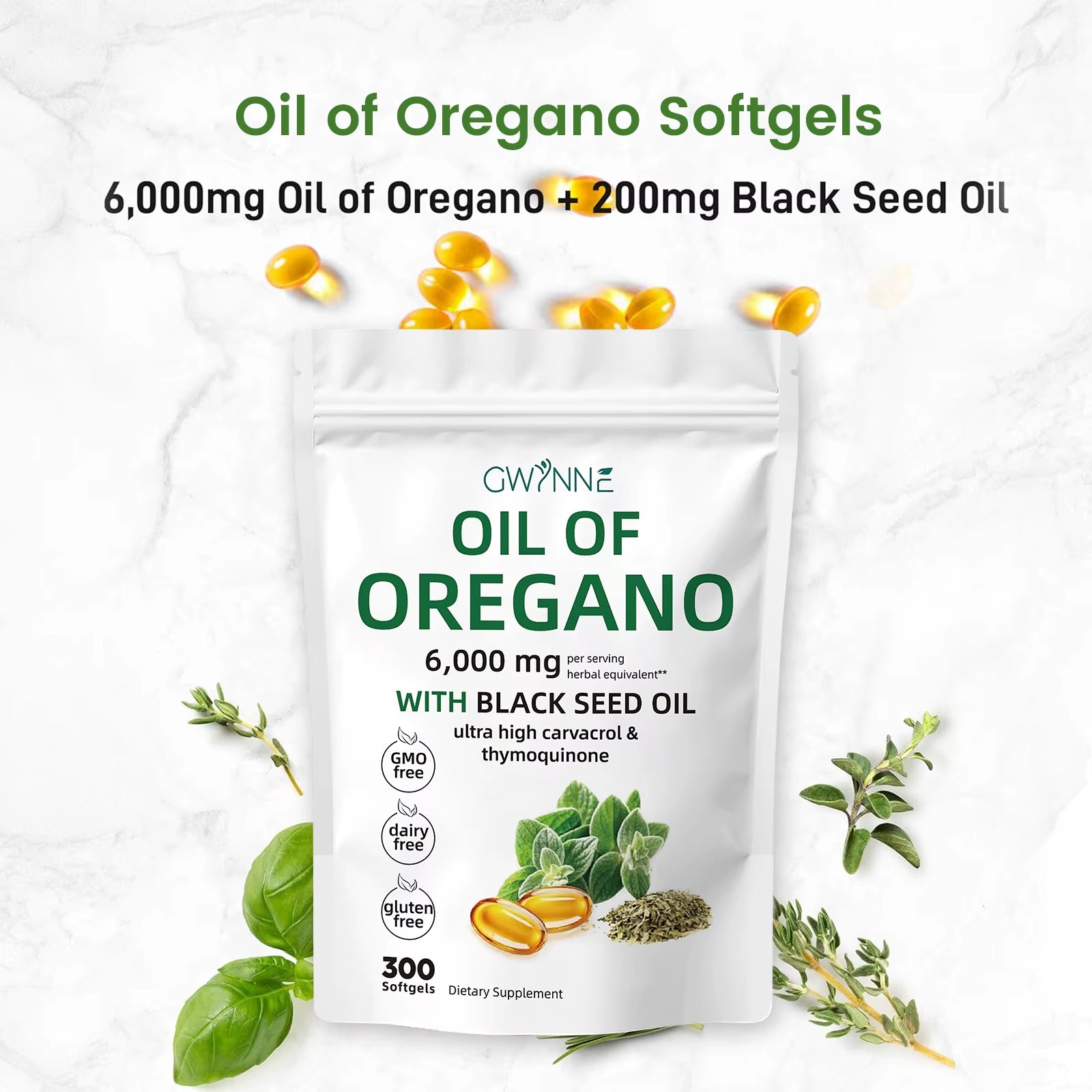 Soft Capsules Oregano Oil 6000Mg + Cimicifuga Racemosa 200Mg Extract 20:1 Concentrated Seasonal Immune Support 120 Capsules