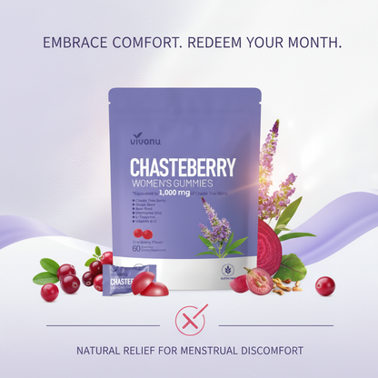 Vivonu Vitex Suplemento de Azazaña para Mujer, Extracto de Sauza 1000 mg, contiene semillas de uva, coenzima Q10 vitamina B12 y otros productos para el equilibrio hormonal para aliviar los calambres menstruales