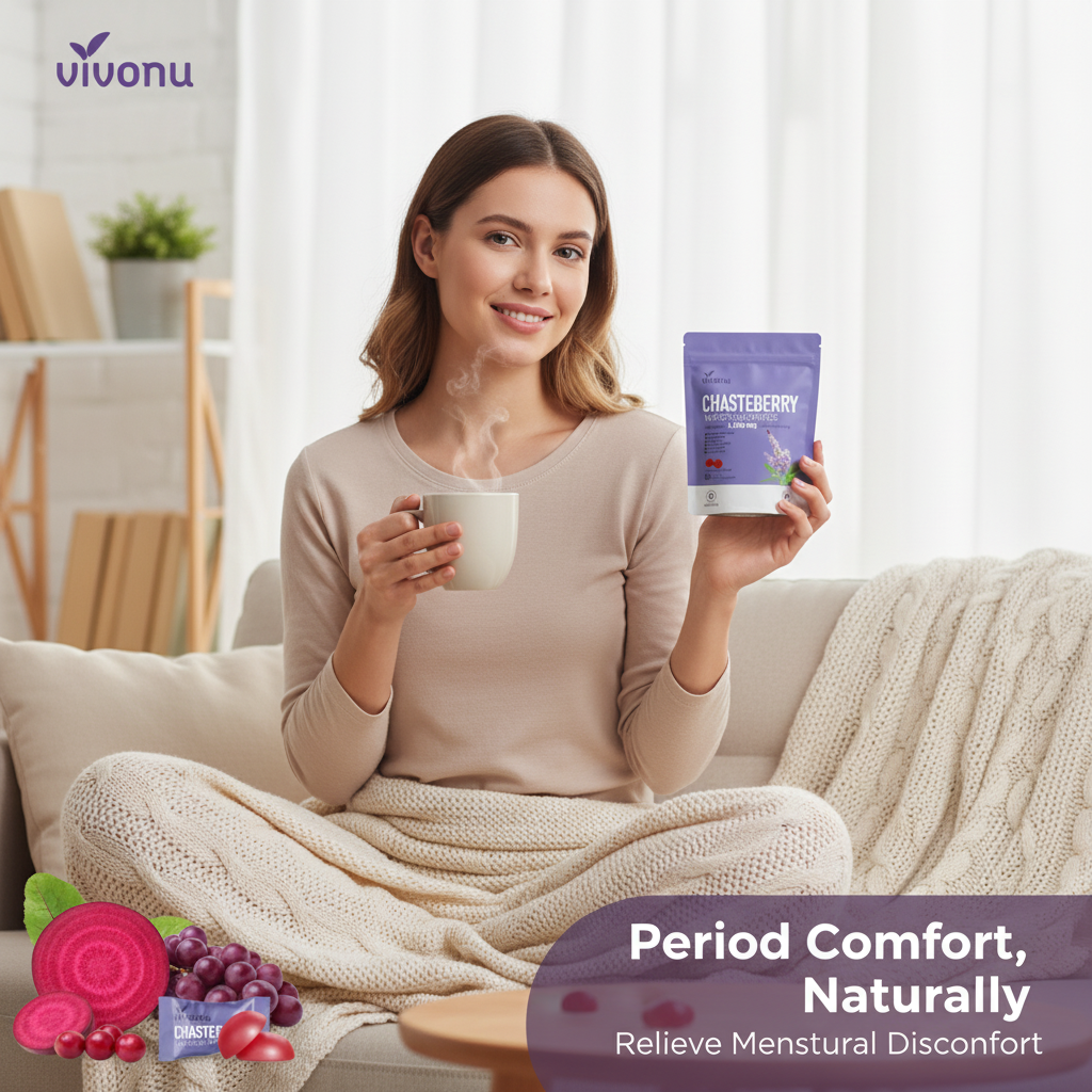 Vivonu Vitex Suplemento de Azazaña para Mujer, Extracto de Sauza 1000 mg, contiene semillas de uva, coenzima Q10 vitamina B12 y otros productos para el equilibrio hormonal para aliviar los calambres menstruales