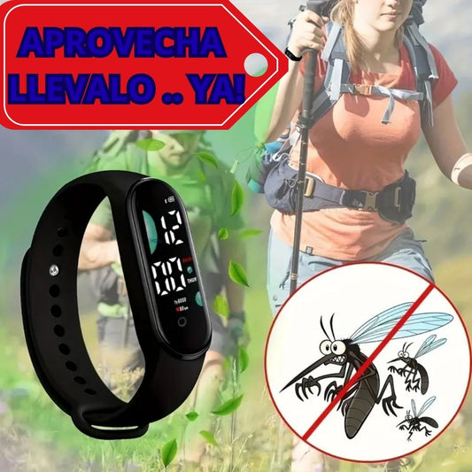 Muñequera Repelente de Mosquitos Electrónica Negra – Diseño Cómodo, Detergente de Insectos, No Tóxico, Unisex para Pesca y Actividades al Aire Libre | Portátil Físico