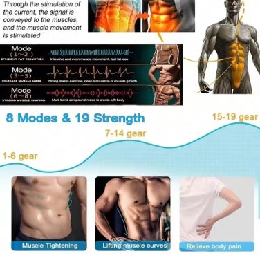 Carga inalámbrica EMS USB ABS abdominal entrenamiento muscular tonificador cuerpo Fitness dispositivo de entrenamiento de cadera chip de forma neutra