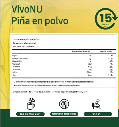 Paquete de Polvo de Piña - Sabor Puro de Piña, Sabroso y Saludable, Limpia el Tracto Intestinal y Ayuda a Mantener un Sistema Digestivo Saludable, Vale la Pena Tener para la Salud Familiar.
