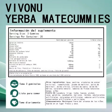 Gomitas de yerba mate probióticas Vivonu: ricas en multivitaminas, suplemento esencial para viajes saludables, 60 cápsulas, 2 años de vida útil, gomitas naturales caseras para la salud intestinal,