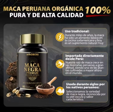 Windboss Maca Negramaca + Extracto de Pimienta Negra | Apoya la vitalidad y el bienestar | Contribuye a la energía diaria | 60 Cápsulas