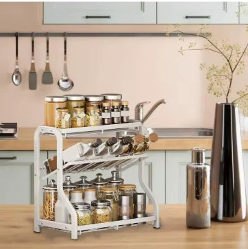 Organizador de estante de 3 niveles, estante de cocina, organizador de encimera para baño, tocador de cocina, 1 pieza Estante de 3 niveles en ángulo para especias, organizador de cocina para botellas de condimentos