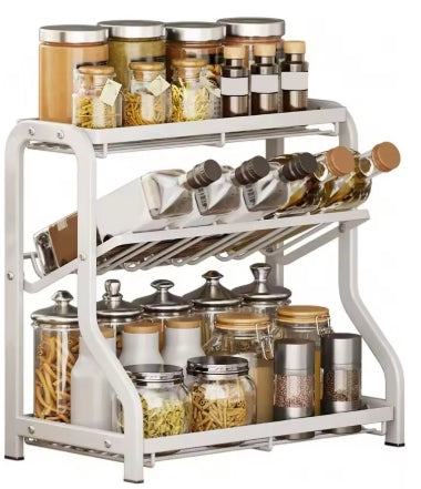 Organizador de estante de 3 niveles, estante de cocina, organizador de encimera para baño, tocador de cocina, 1 pieza Estante de 3 niveles en ángulo para especias, organizador de cocina para botellas de condimentos