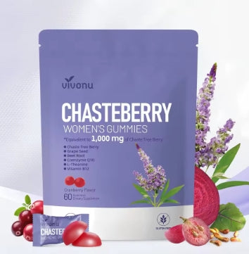 Vivonu Vitex Suplemento de Azazaña para Mujer, Extracto de Sauza 1000 mg, contiene semillas de uva, coenzima Q10 vitamina B12 y otros productos para el equilibrio hormonal para aliviar los calambres menstruales