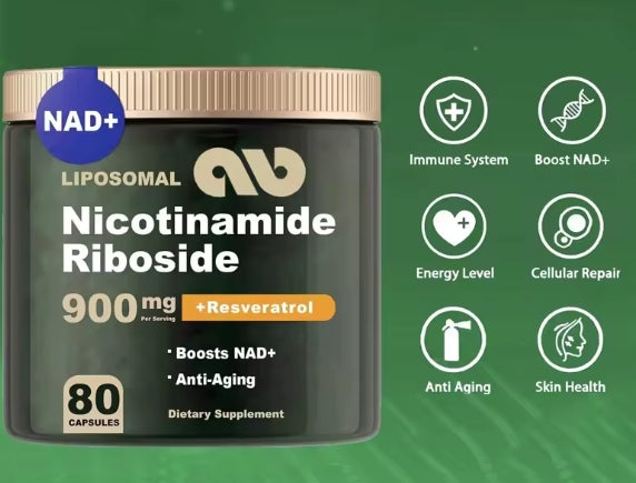 NAD+Suplemento - Nicotinamida Liposomal Nucleosuro 900mg Resveratrol Quercetin - Utilizado para Antienvejecimiento, Energía, Enfoque -80 cápsulas