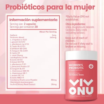 VIVONU Probióticos para la Mujer, Cuidado Diario, Nueva Actualización - Quiérete Más, Múltiples Cepas Probióticas Regulan las Actividades Diarias Normales, Cuídate, 60 Cápsulas Vegetales, Cuidado Diario Multicepas, Pro
