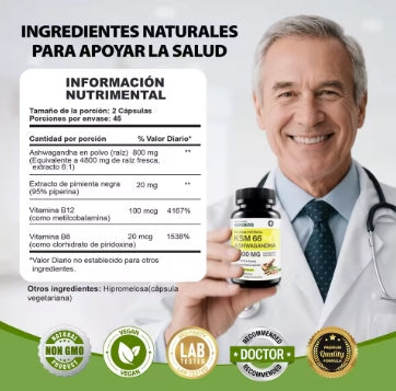Windboss Cápsulas de Ashwagandha KSM-66 4800mg,  Sin Gluten, No Transgénico, Vegano, con Pimienta Negra para Mejor Absorción, y Apoyo al Sueño - 90 Cápsulas