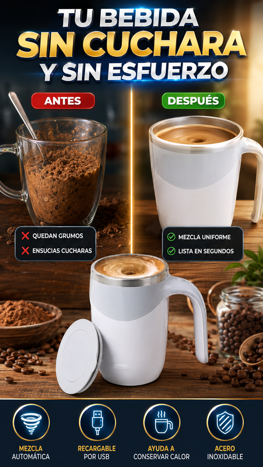 Taza Mezcladora Automática de Acero Inoxidable — Mezcla tus bebidas sin cuchara