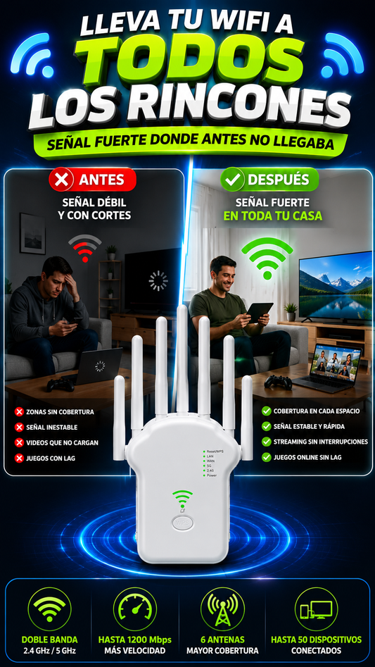 Repetidor WiFi de Doble Banda — Amplía la cobertura de tu red