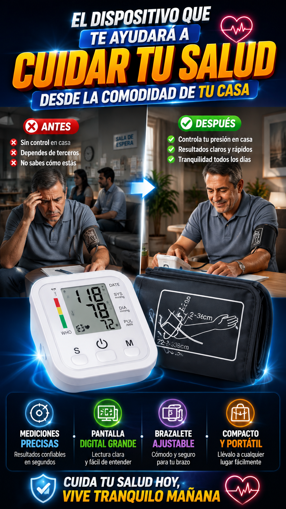 Monitor Digital de Presión Arterial para Brazo — Facilita el seguimiento desde casa