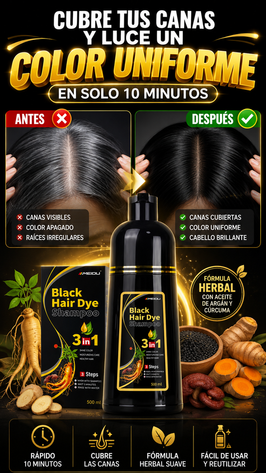 Champú Colorante 3 en 1 — Cubre visualmente las canas con facilidad
