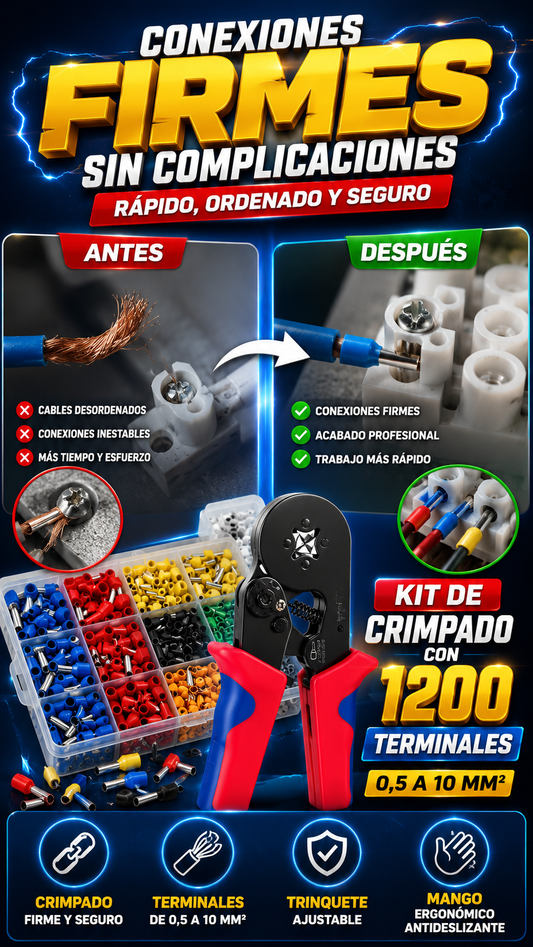 Kit de Crimpado con 1200 Terminales — Conexiones firmes con mayor facilidad
