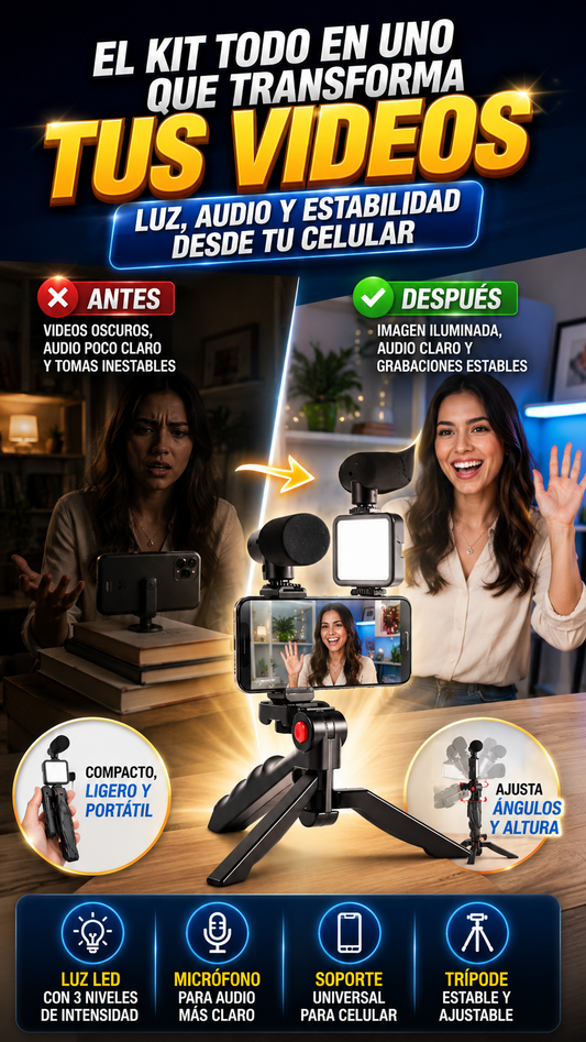 Kit de Vlogging AY-49 con Luz LED y Micrófono — Mejora tus grabaciones desde el celular