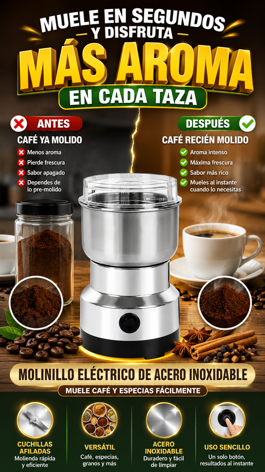 Molinillo Eléctrico de Acero Inoxidable — Muele café y especias fácilmente