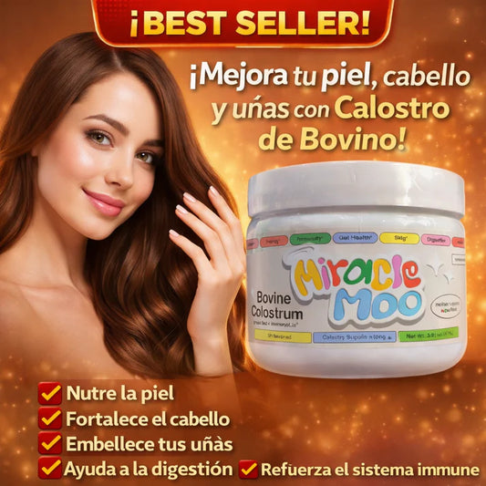 SUPLEMENTO CALOSTRO BOVINO MOO - Desinflama, mejora la piel y el cabello