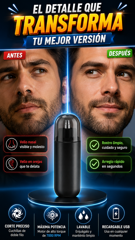 Recortador Eléctrico Recargable de Vello Nasal — Arreglo preciso en segundos