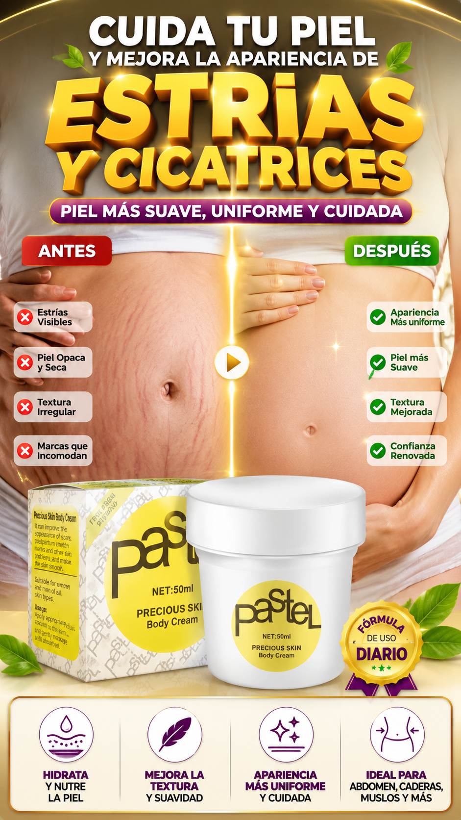 Crema Corporal para Estrías y Cicatrices — Cuida la apariencia de tu piel