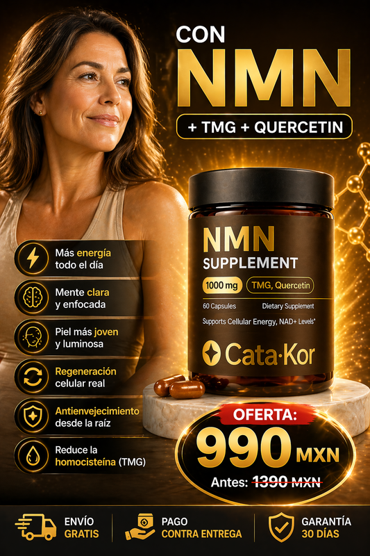 Suplemento de NMN Cata-Kor - elevar los niveles de NAD+, reactivar la energía celular y frenar el envejecimiento,60 cápsulas x frasco.