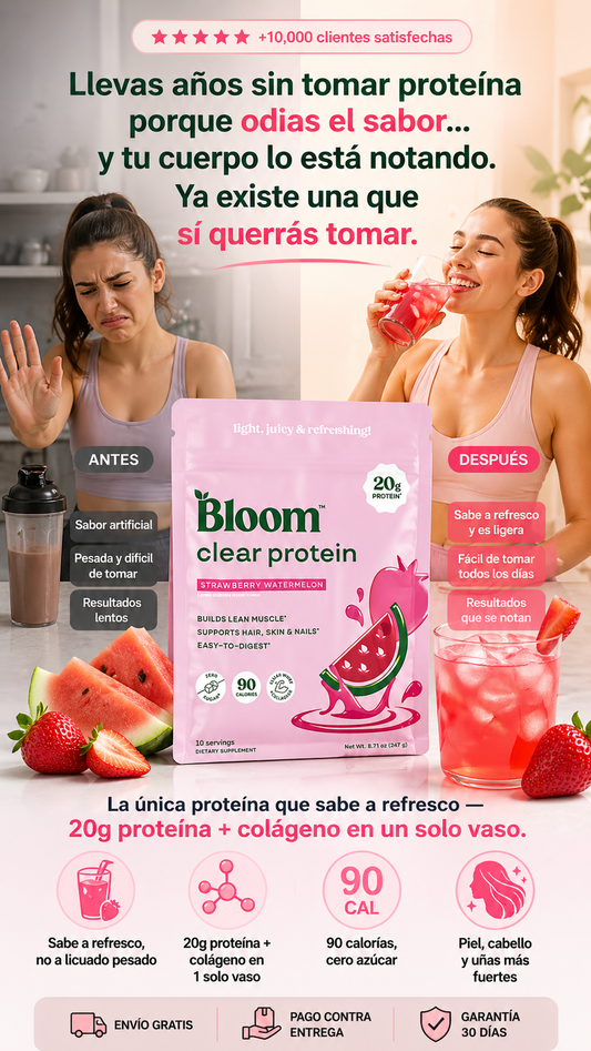 Bloom Nutrition Clear Protein - Mezcla de proteína de suero y colágeno