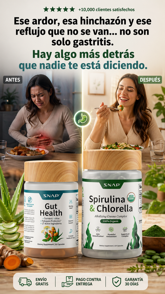 Snap Supplements Gut Health Lipase Supplement & Organic Spirulina Chlorella Bundle–Probiotic + Greens–Supports Digestion, Detox, Energy & Immune Health, 50 + 120 Vegetarian Capsules (1 Month Supply)