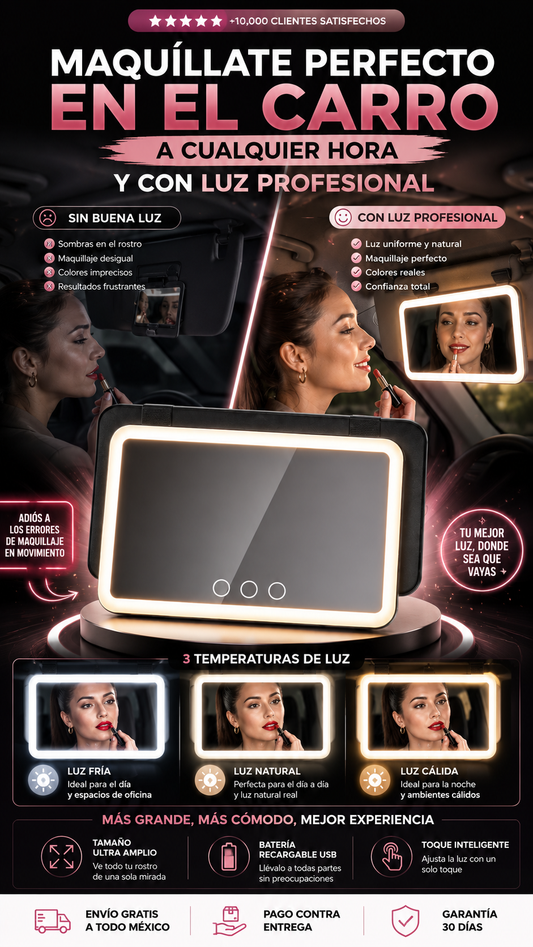 Espejo Maquillaje con luz Led para Coche