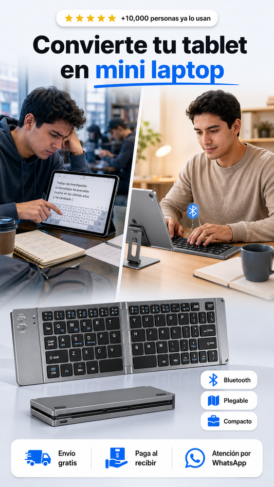Teclado Bluetooth Plegable Portátil 66 Teclas para Tablet, Celular y Laptop
