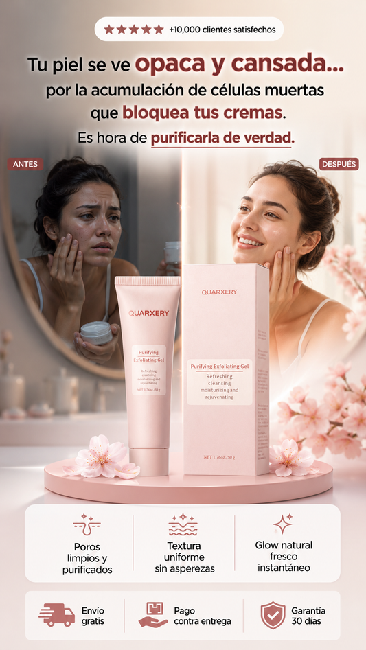 QUARXERY Purifying Exfoliating Gel — Gel Exfoliante Purificante de 50g. Fórmula 4 en 1: Refrescante, Purificante, Hidratante y Rejuvenecedora. De uso facial y corporal.