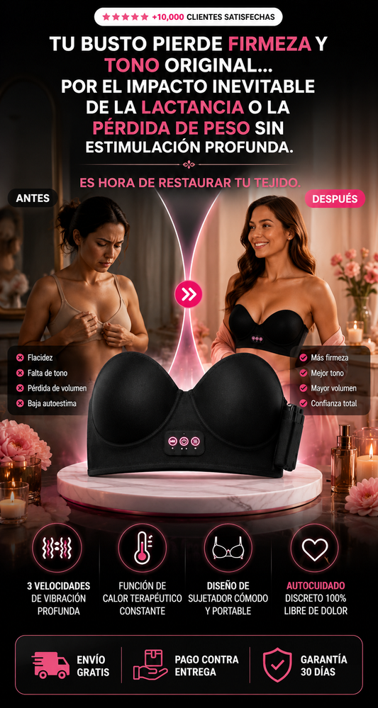 Masajeador de Senos Eléctrico Recargable — Sujetador de Masaje con Vibración y Calor 3 velocidades de vibración | Función de calor terapéutico | Diseño de sujetador portable y recargable.