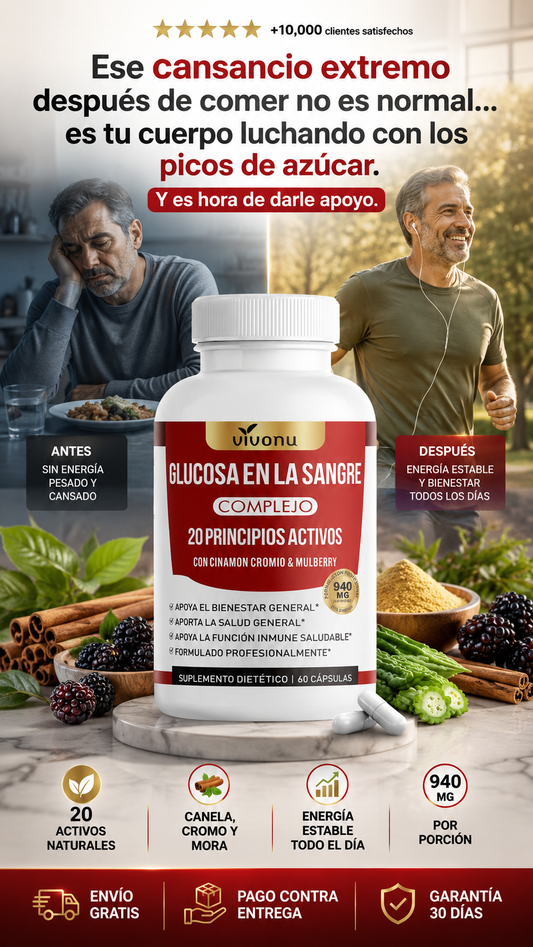Vivonu — Glucosa en la Sangre Complejo 20 Principios Activos | 940mg por porción | 60 Cápsulas