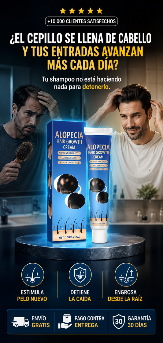ALOPECIA Hair Growth Cream — crema tópica para el crecimiento del cabello, formulada para estimular los folículos pilosos, detener la caída, fortalecer el cabello existente y tratar la alopecia.