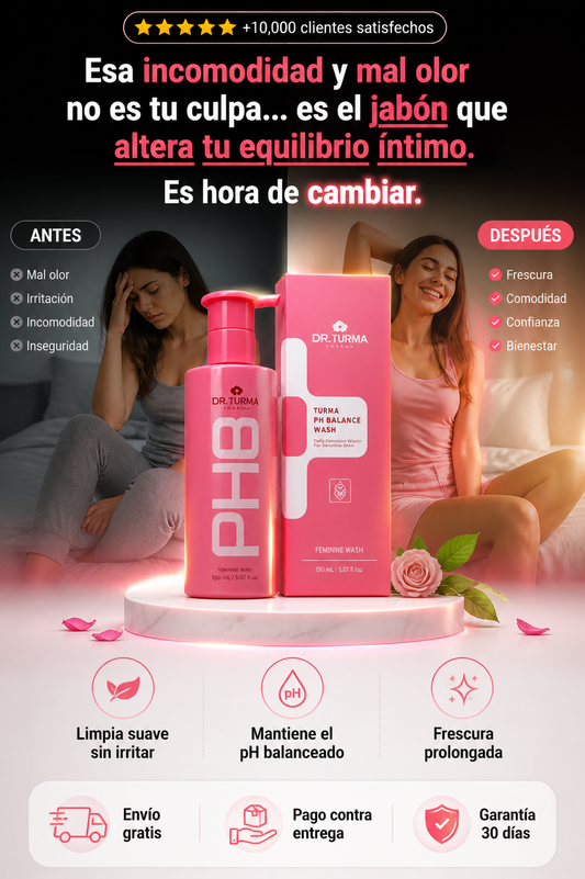 Dr.Tuoma Flora PH Balance Wash, un limpiador íntimo diseñado para mantener el equilibrio del pH.