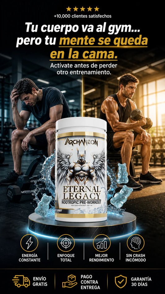 Archaneon Supplements Eternal Legacy, un suplemento de pre-entrenamiento nootrópico que se promociona como un producto de alto rendimiento para atletas