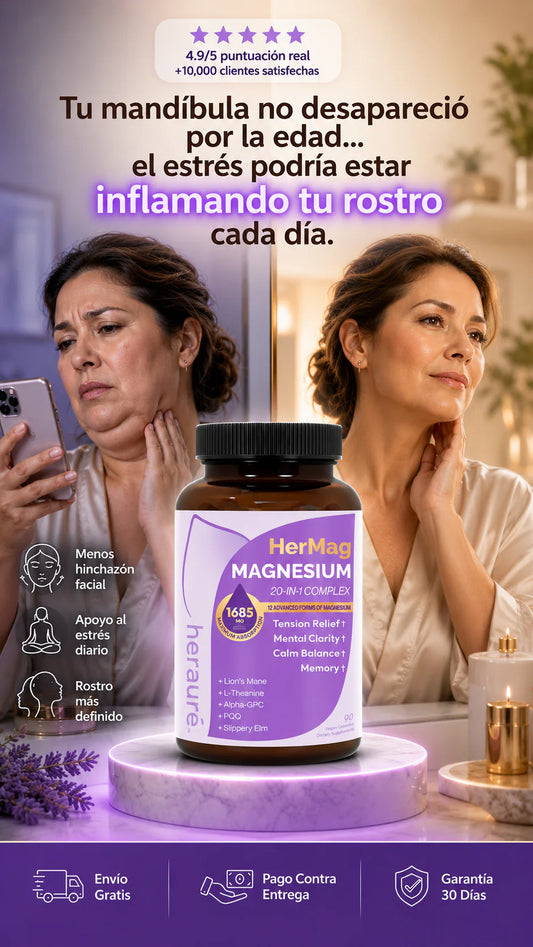 HerAuré Magnesium Complex , un suplemento dietético que contiene 1685 mg de una mezcla de 20 ingredientes, incluyendo 12 formas de magnesio