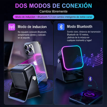 Altavoz Inalámbrico 5 en 1: Cargador de Celular, Soporte Magnético y Sonido por Inducción