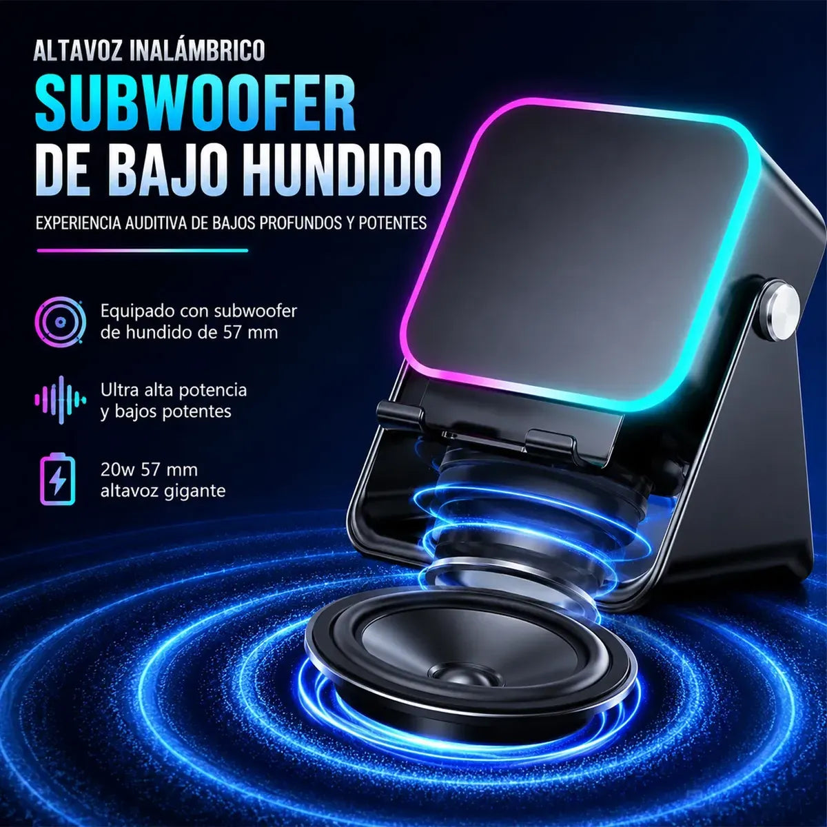 Altavoz Inalámbrico 5 en 1: Cargador de Celular, Soporte Magnético y Sonido por Inducción