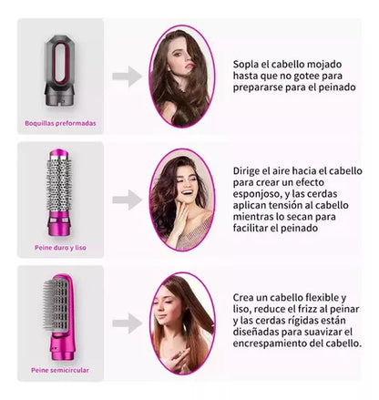 MULTICABEZAL 5 EN 1  CEPILLO ALISADOR, SECADOR, RIZADOR DE PELO 👩‍🦱
