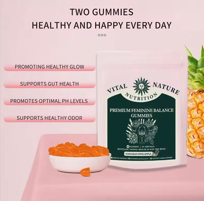 Gomitas de equilibrio femeninas premium - Gomitas de piña hawaiana para mujeres Delicioso equilibrio de PH y soporte inmunológico - 60 unidades