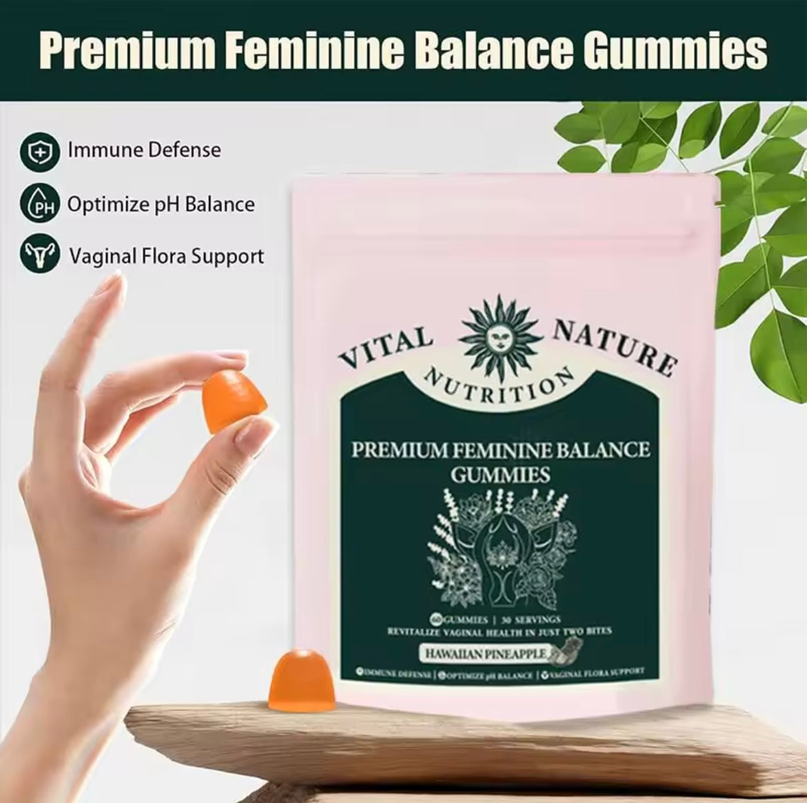 Gomitas de equilibrio femeninas premium - Gomitas de piña hawaiana para mujeres Delicioso equilibrio de PH y soporte inmunológico - 60 unidades
