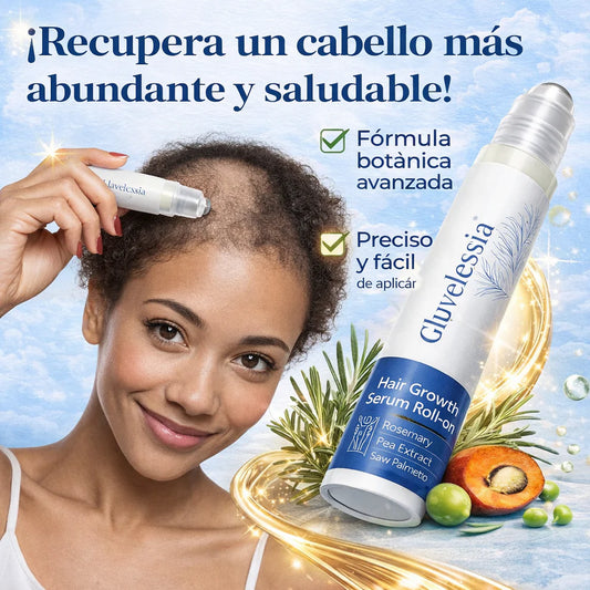 Gluvelessia Hair Growth Serum Roll-On- para estimular el crecimiento del cabello. 