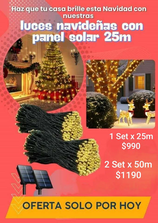 LUCES NAVIDEÑAS CON PANEL SOLAR I 25 METROS 300 LED