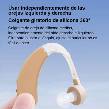 Amplificador de Sonido, Diseño Discreto con Rango de Frecuencia de 200-5000 Hz, Incluye 3 Cojines y 2 Pilas de Botón | Fácil de Operar.