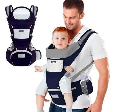 Cangurera Portabebé Raganet Mochila Multifuncional Con Asiento Bebé Color Azul