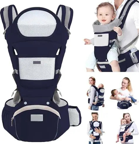 Cangurera Portabebé Raganet Mochila Multifuncional Con Asiento Bebé Color Azul