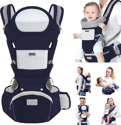 Cangurera Portabebé Raganet Mochila Multifuncional Con Asiento Bebé Color Azul